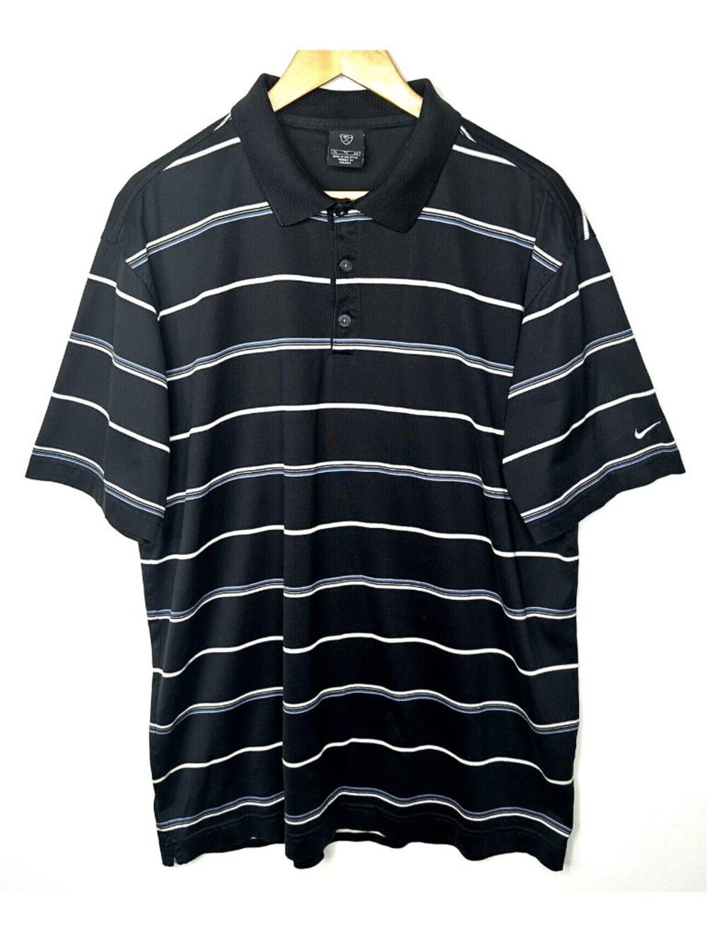 Nike Golf Polo Shirt Mens XL Black Striped Cotton Short Sleeve Swoosh Golfcore